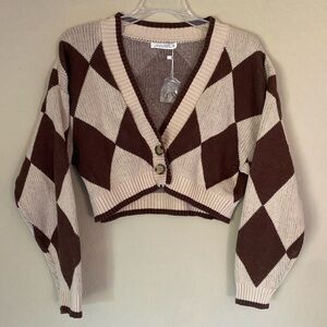 12th Tribe Brown and Cream Argyle Cardigan